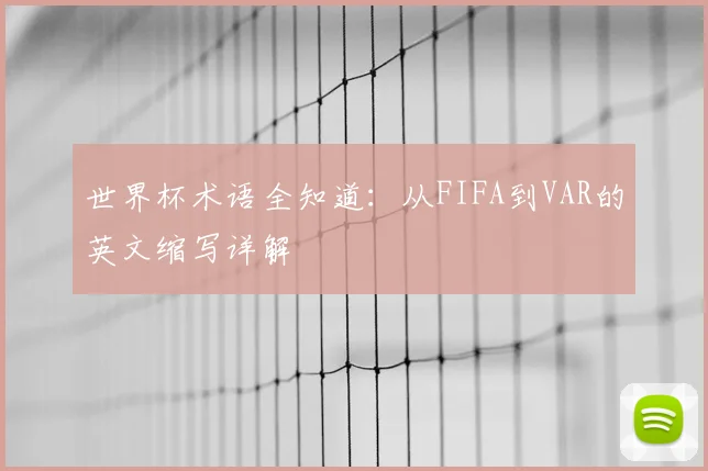 世界杯术语全知道:从FIFA到VAR的英文缩写详解